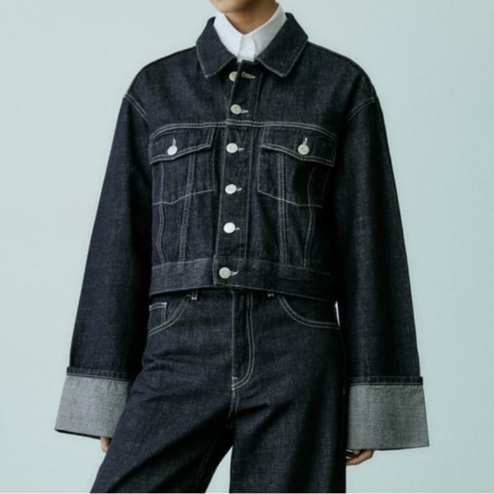 Zara denim jacket turned up sleeve cropped coat